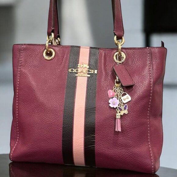 Coach Handbags - ⭐️⭐️SOLD⭐️⭐️ Coach Jes Pebbled Leather Tote/Shoulder Bag with Varsity Stripe
